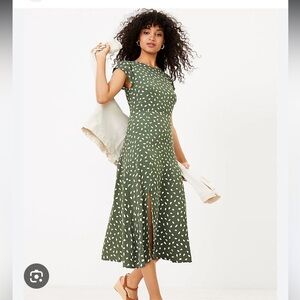 Ann Taylor Loft Green and white dot Dress
